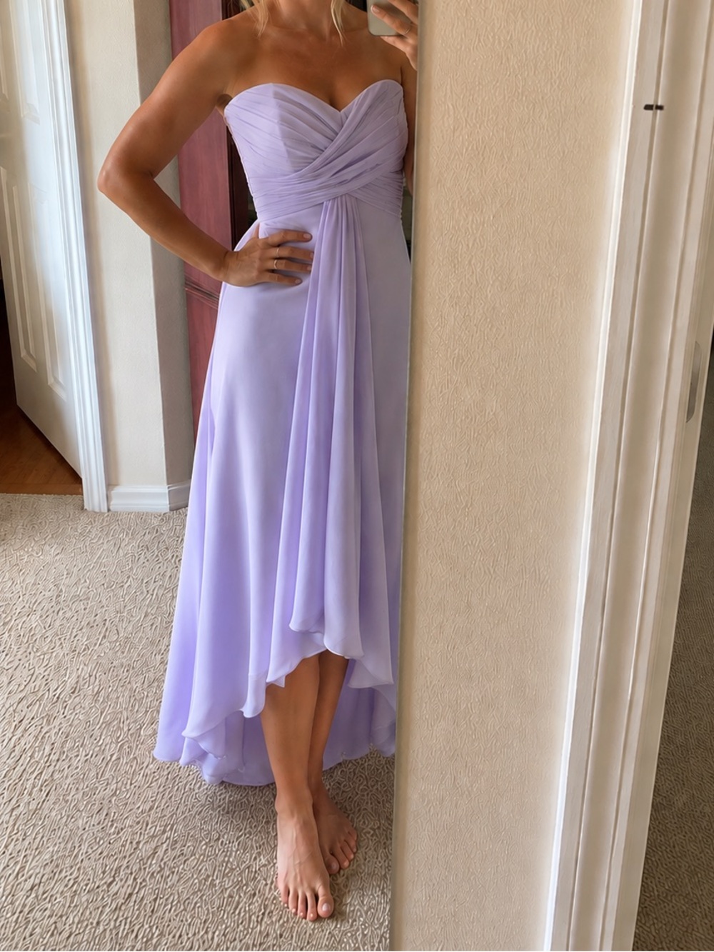 David's Bridal Strapless Lavender Dress